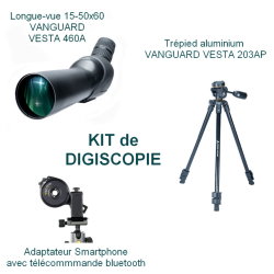 Kit Digiscopie avec longue vue 15-50x60 VESTA 460A et trépied VESTA 203AP et adaptateur smartphone bluetooth VANGUARD