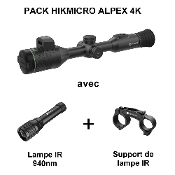 PACK Lunette jour et nuit HIKMICRO ALPEX 4K A50EL avec télémètre + Lampe IR 940nm + Support de lampe IR